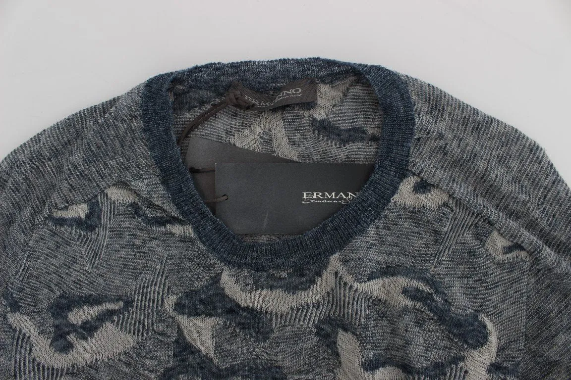 Blue Knitted Crewneck Pullover Sweater