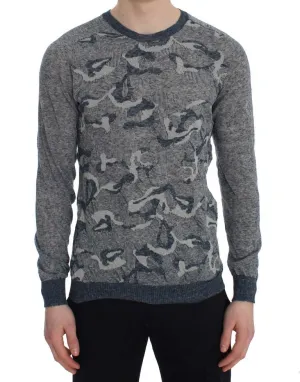 Blue Knitted Crewneck Pullover Sweater
