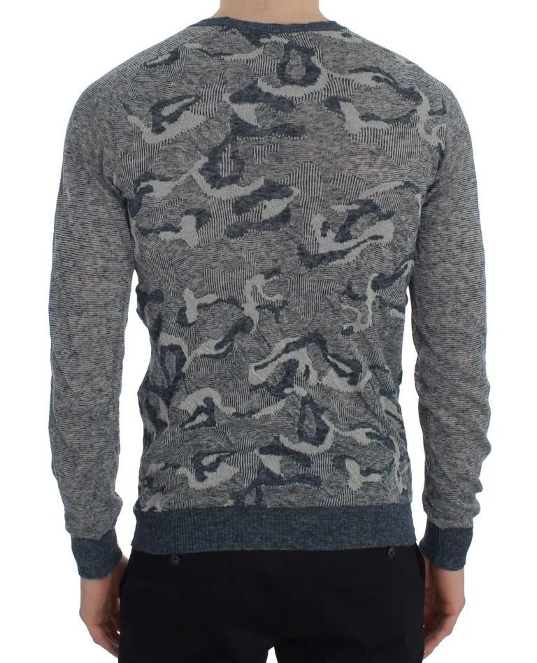Blue Knitted Crewneck Pullover Sweater