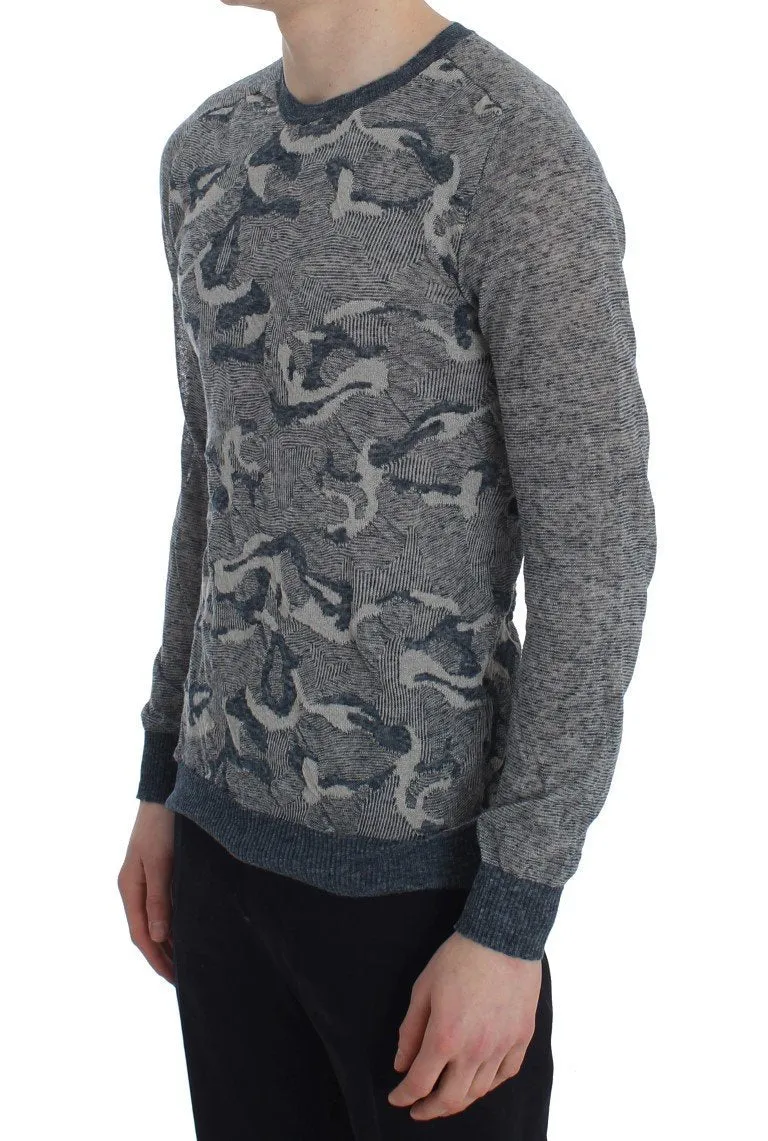 Blue Knitted Crewneck Pullover Sweater