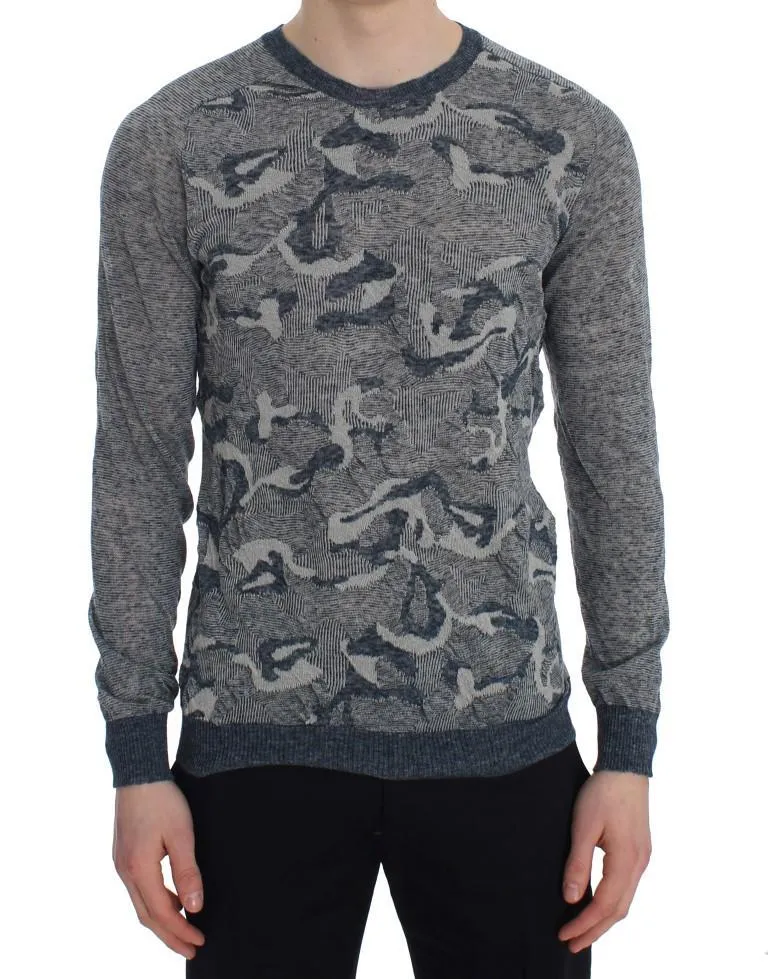 Blue Knitted Crewneck Pullover Sweater