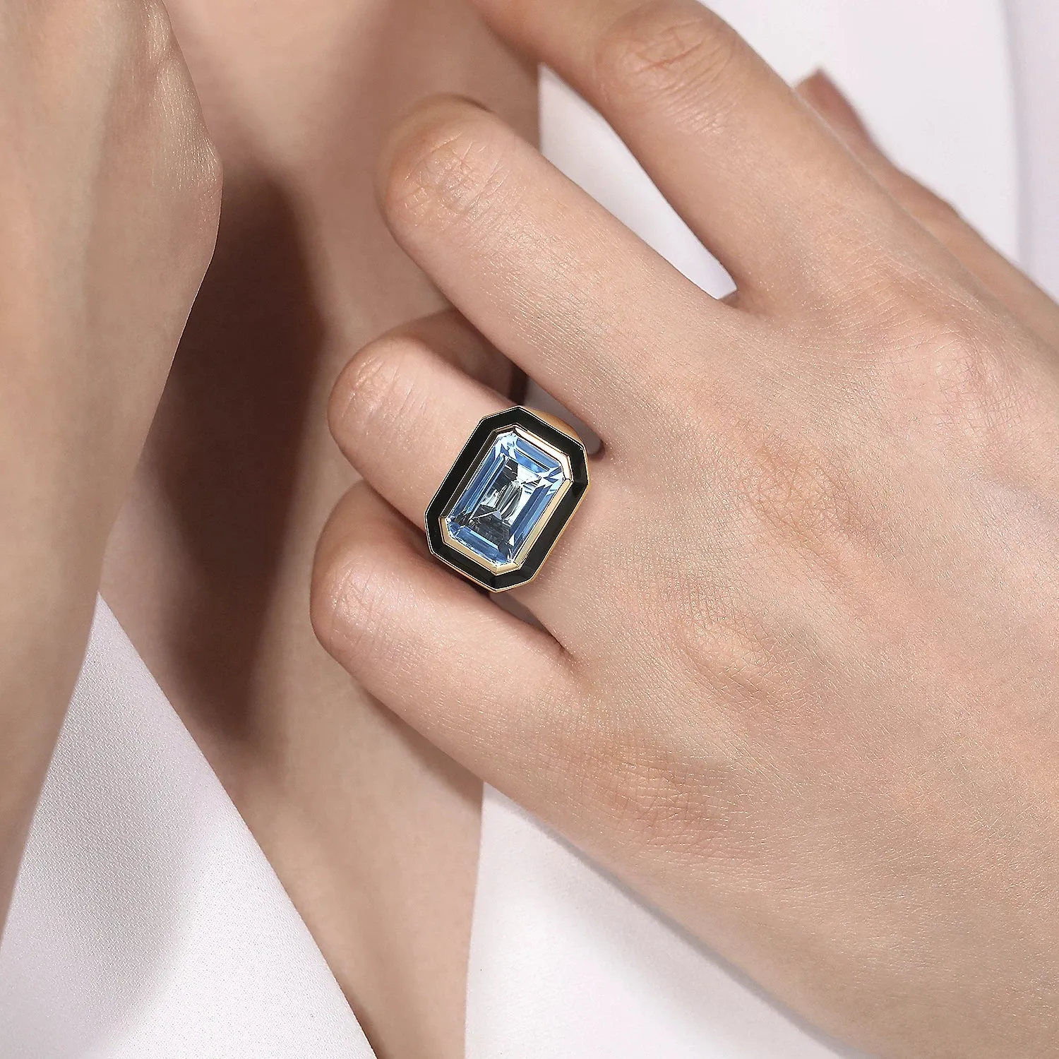 Blue Topaz Emerald Cut Ladies Ring