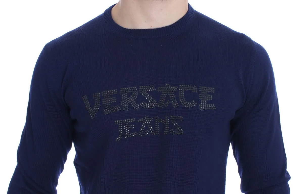 Blue Wool Crew-neck Pullover Sweater