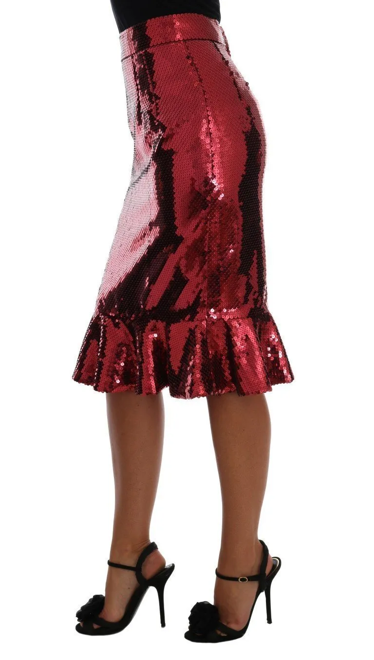 Bordeaux Sequin Peplum Pencil Skirt