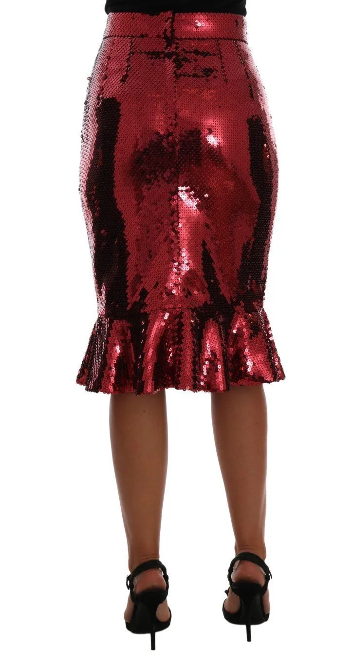 Bordeaux Sequin Peplum Pencil Skirt