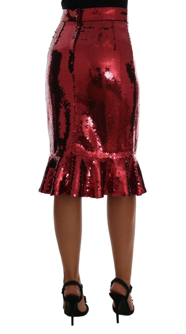 Bordeaux Sequin Peplum Pencil Skirt