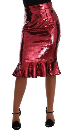 Bordeaux Sequin Peplum Pencil Skirt
