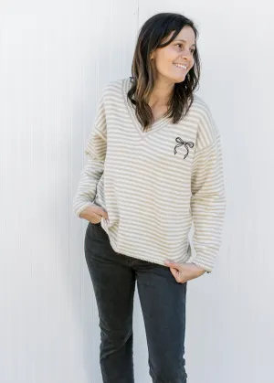 Bow Graphic Striped Sweater B