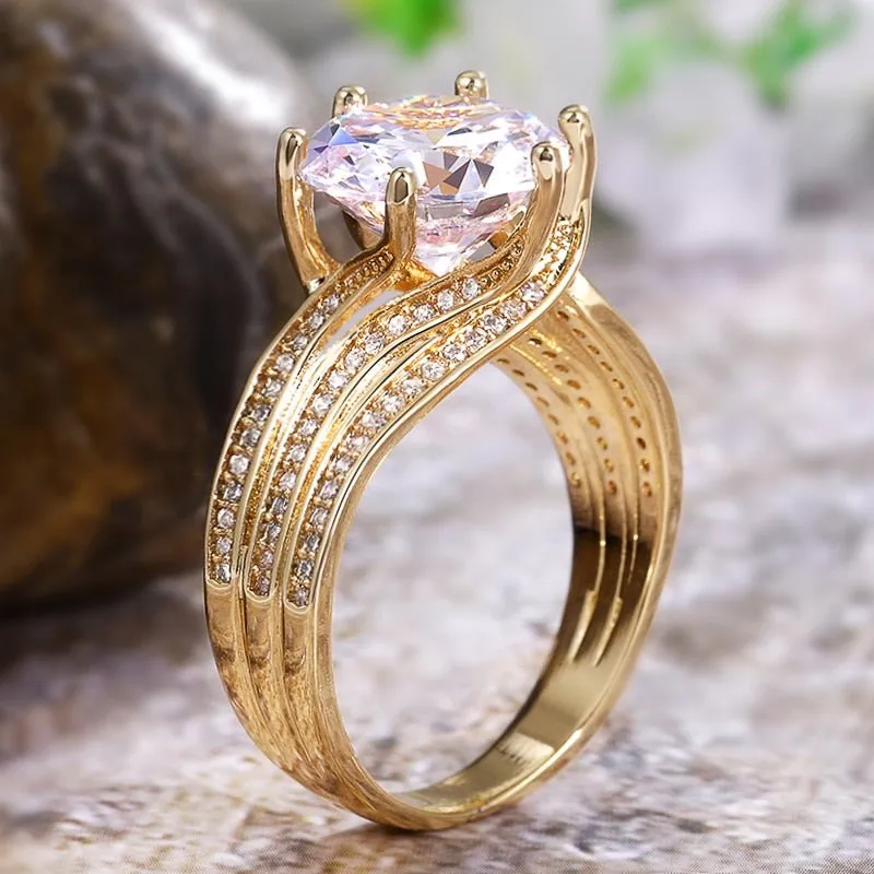 Brilliant Women Zircon Ring Gold Engagement Bridal Jewelry