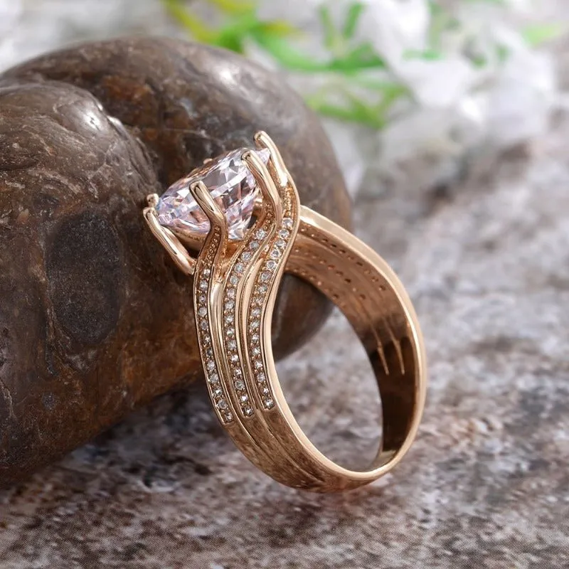 Brilliant Women Zircon Ring Gold Engagement Bridal Jewelry