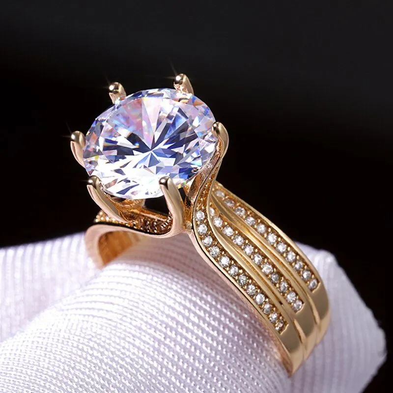 Brilliant Women Zircon Ring Gold Engagement Bridal Jewelry