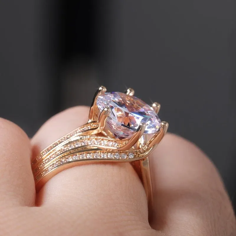 Brilliant Women Zircon Ring Gold Engagement Bridal Jewelry