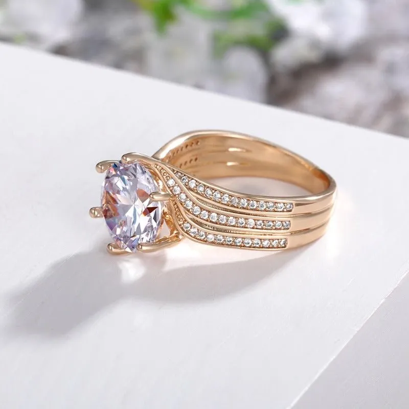Brilliant Women Zircon Ring Gold Engagement Bridal Jewelry