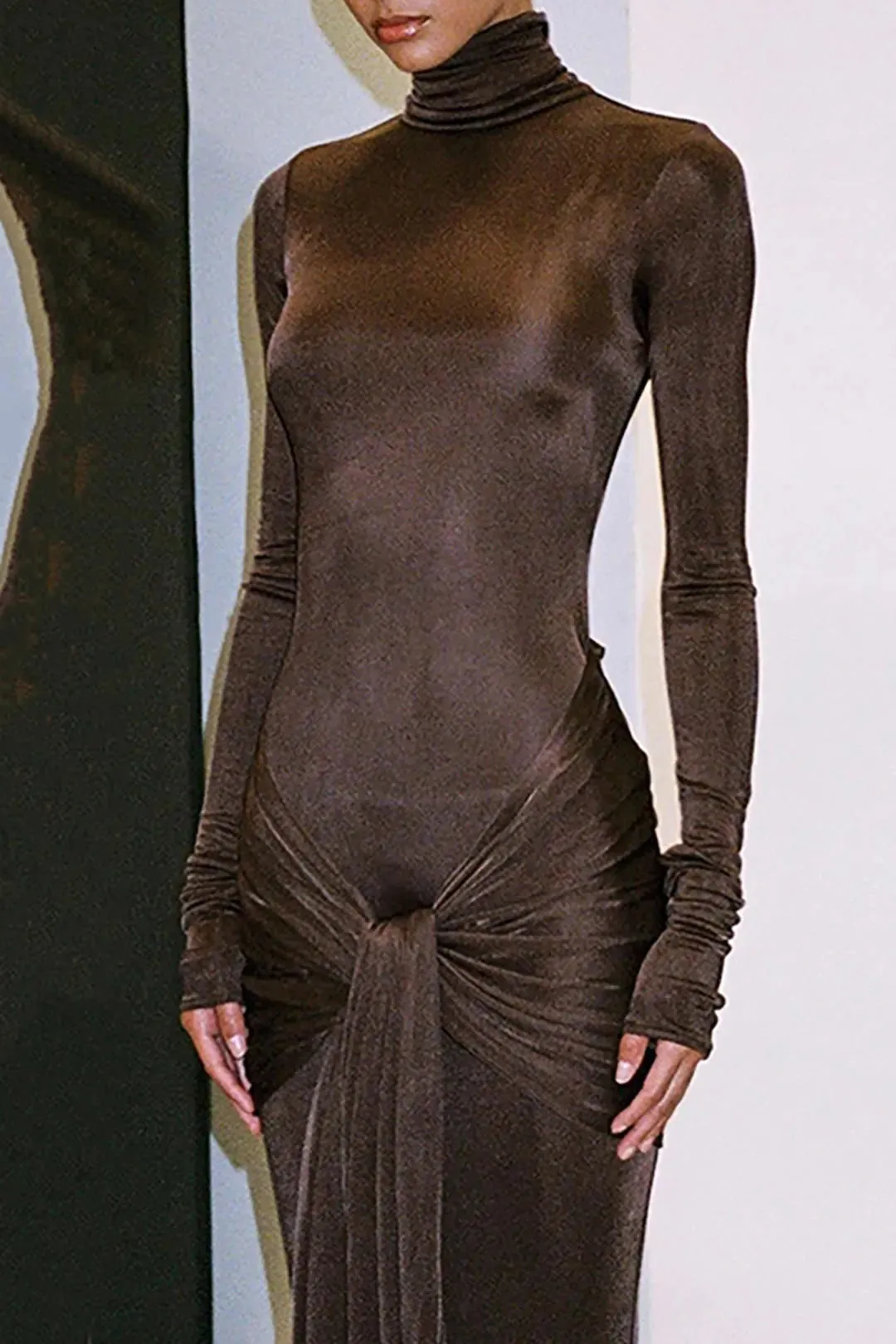 Brooke - Elegant Ruched High Neck Woman's Maxi Dress