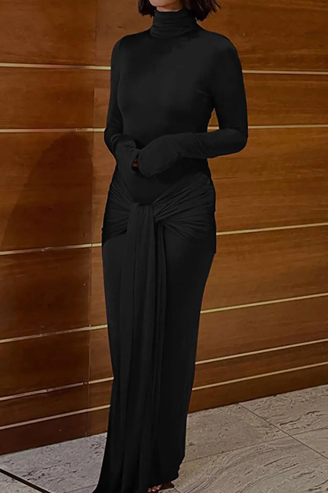 Brooke - Elegant Ruched High Neck Woman's Maxi Dress