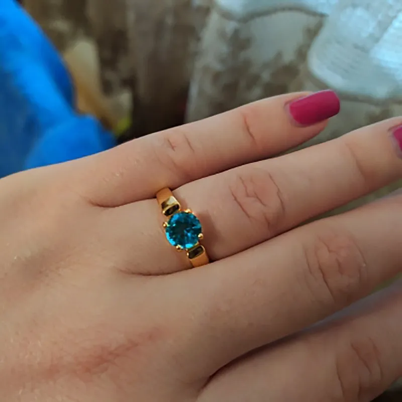 Bule Aquamarine Gemstone Ring Rose Gold Women Anniverssary Jewelry