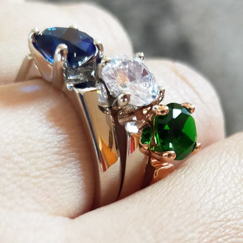 Bule Aquamarine Gemstone Ring Rose Gold Women Anniverssary Jewelry