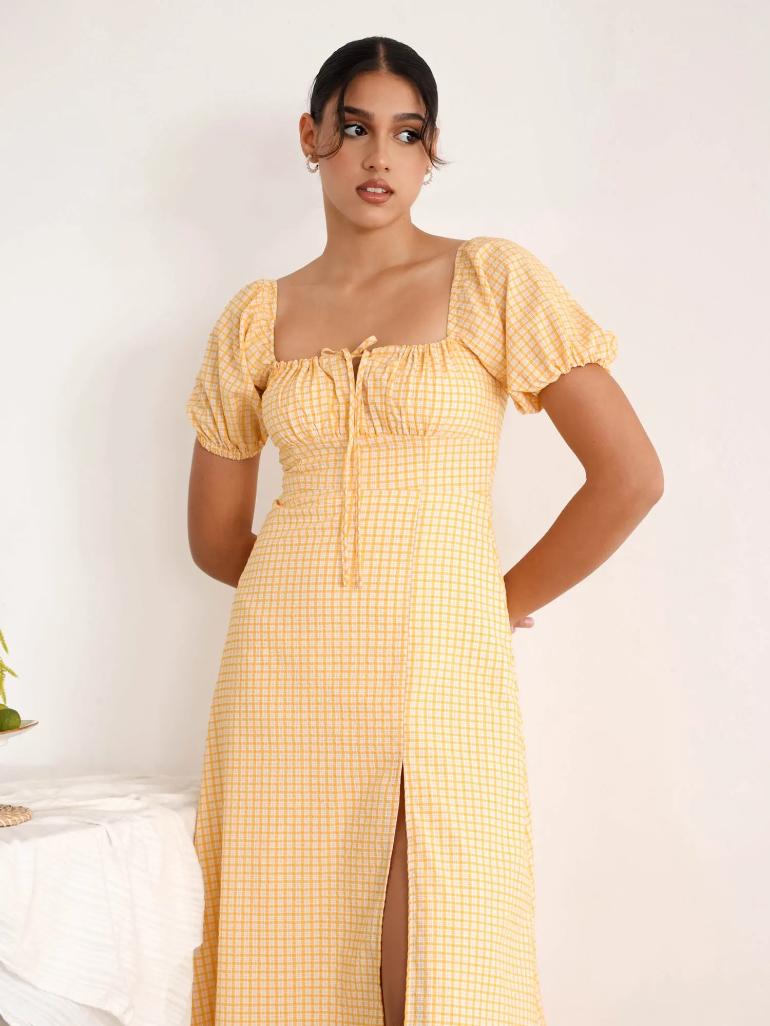 Bustier Detail Front Slit Maxi Dress