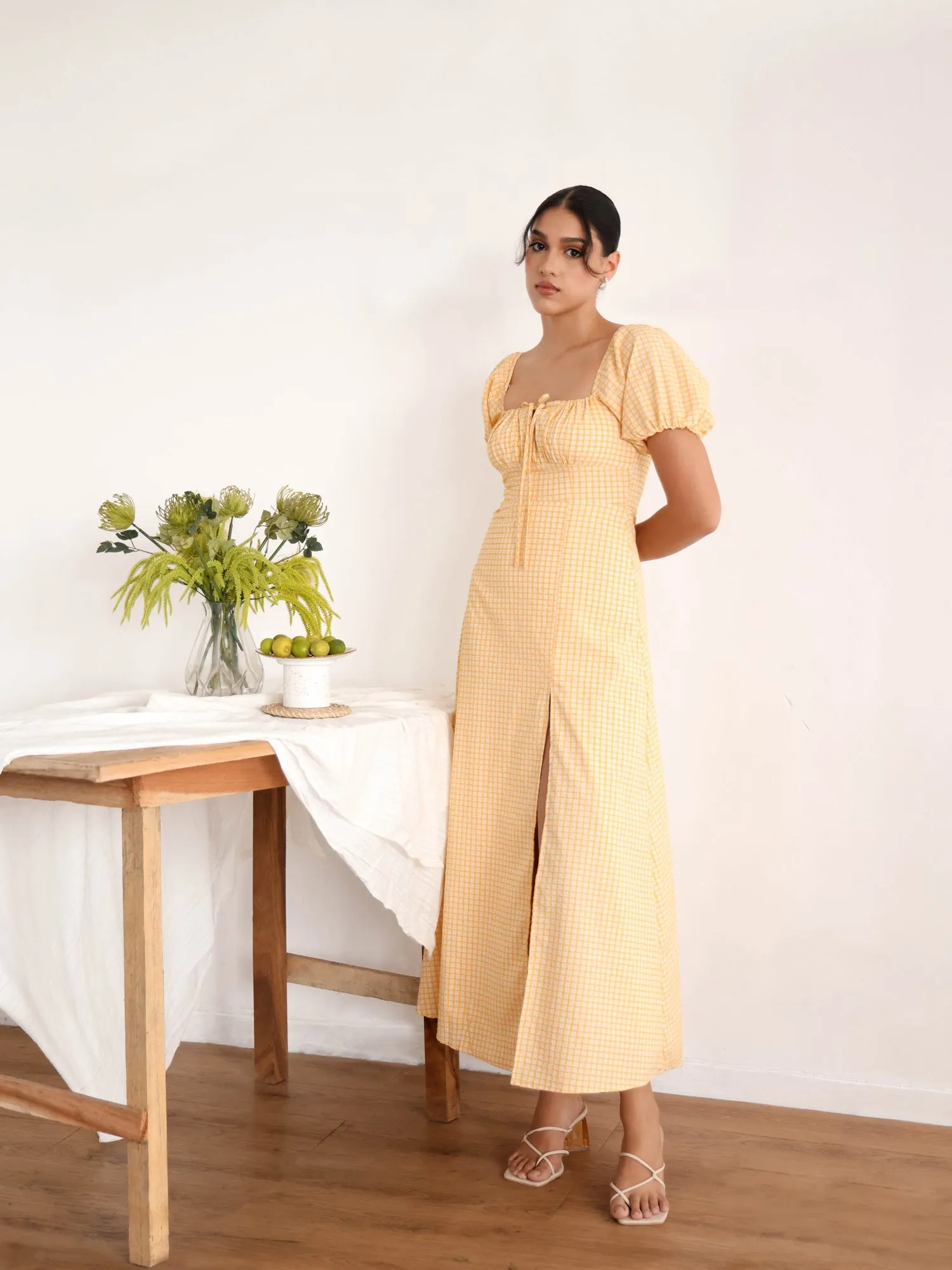 Bustier Detail Front Slit Maxi Dress