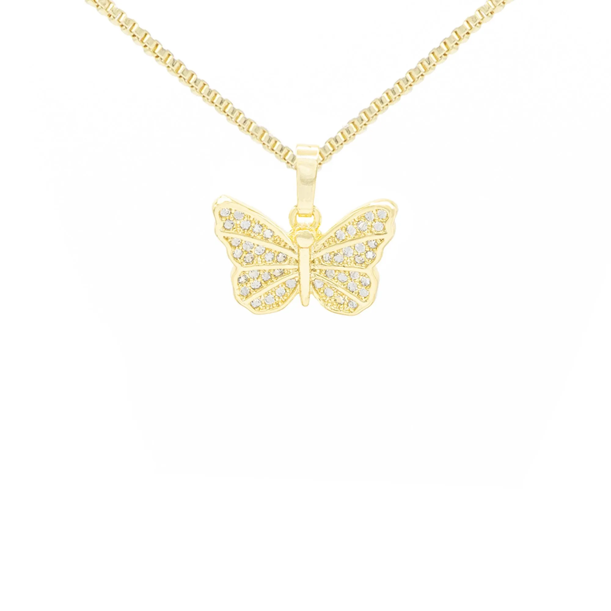 Butterfly Cubic Zirconia Pendant With Necklace Set 14K Gold Filled