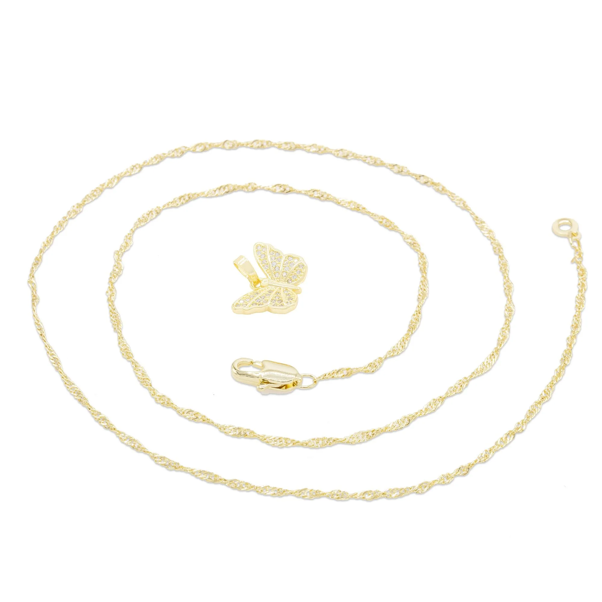 Butterfly Cubic Zirconia Pendant With Necklace Set 14K Gold Filled