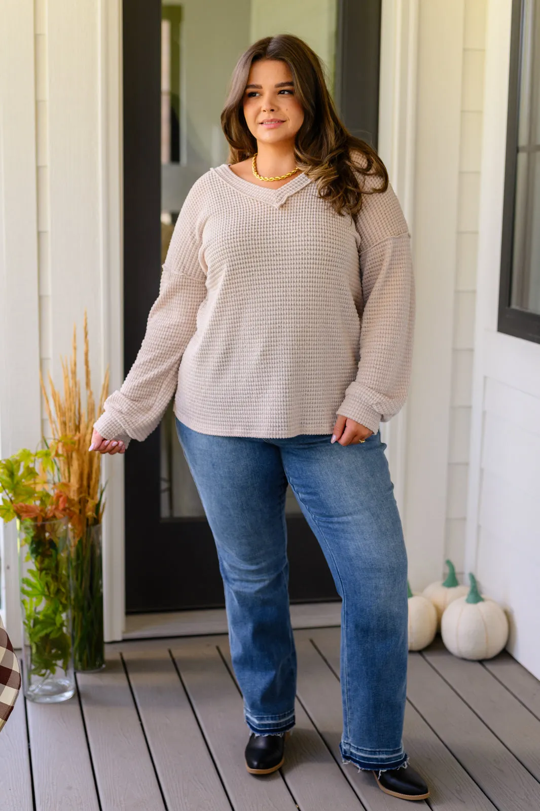 Calm in the Chaos V-Neck Top in Oatmeal
