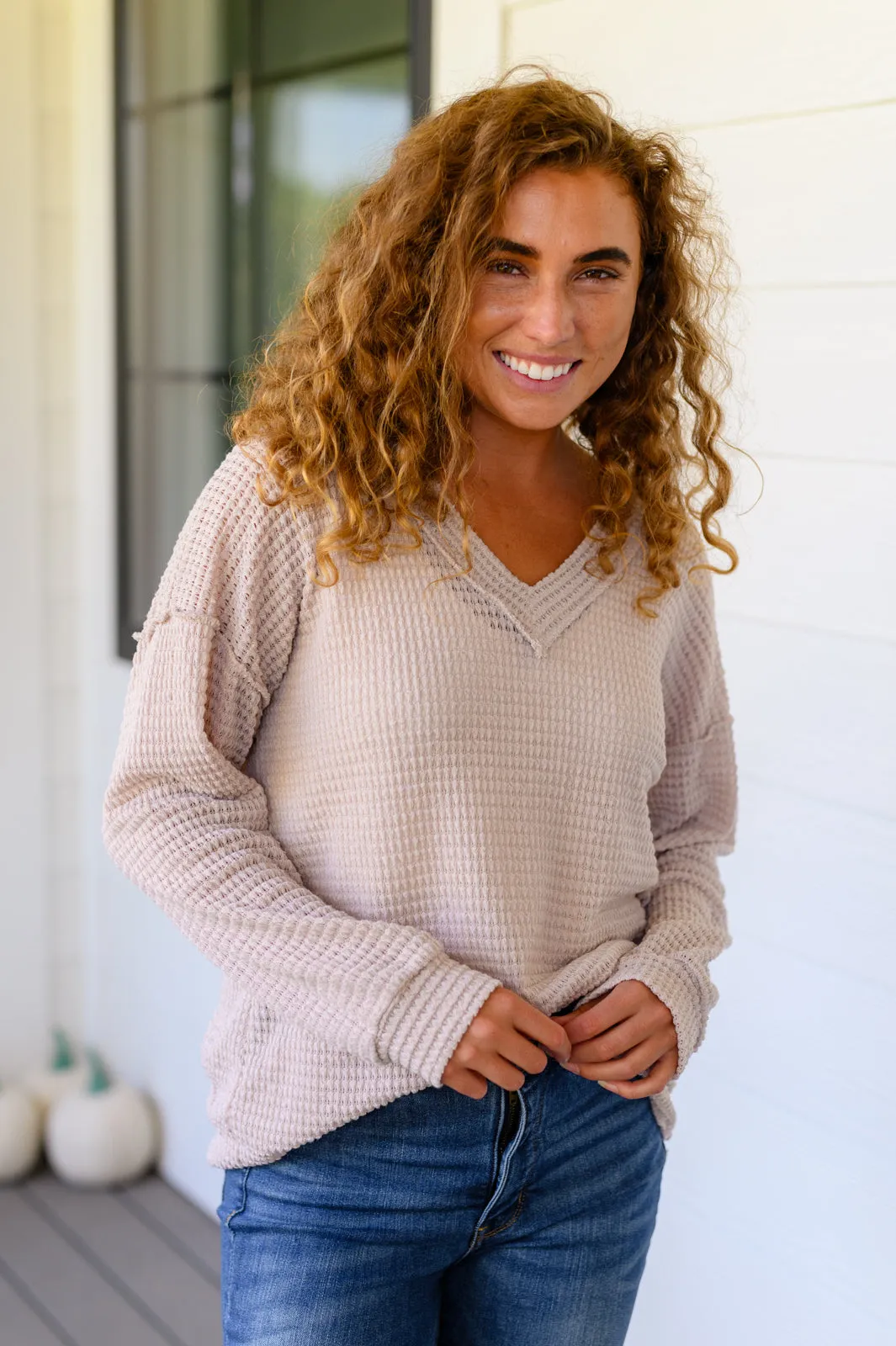 Calm in the Chaos V-Neck Top in Oatmeal
