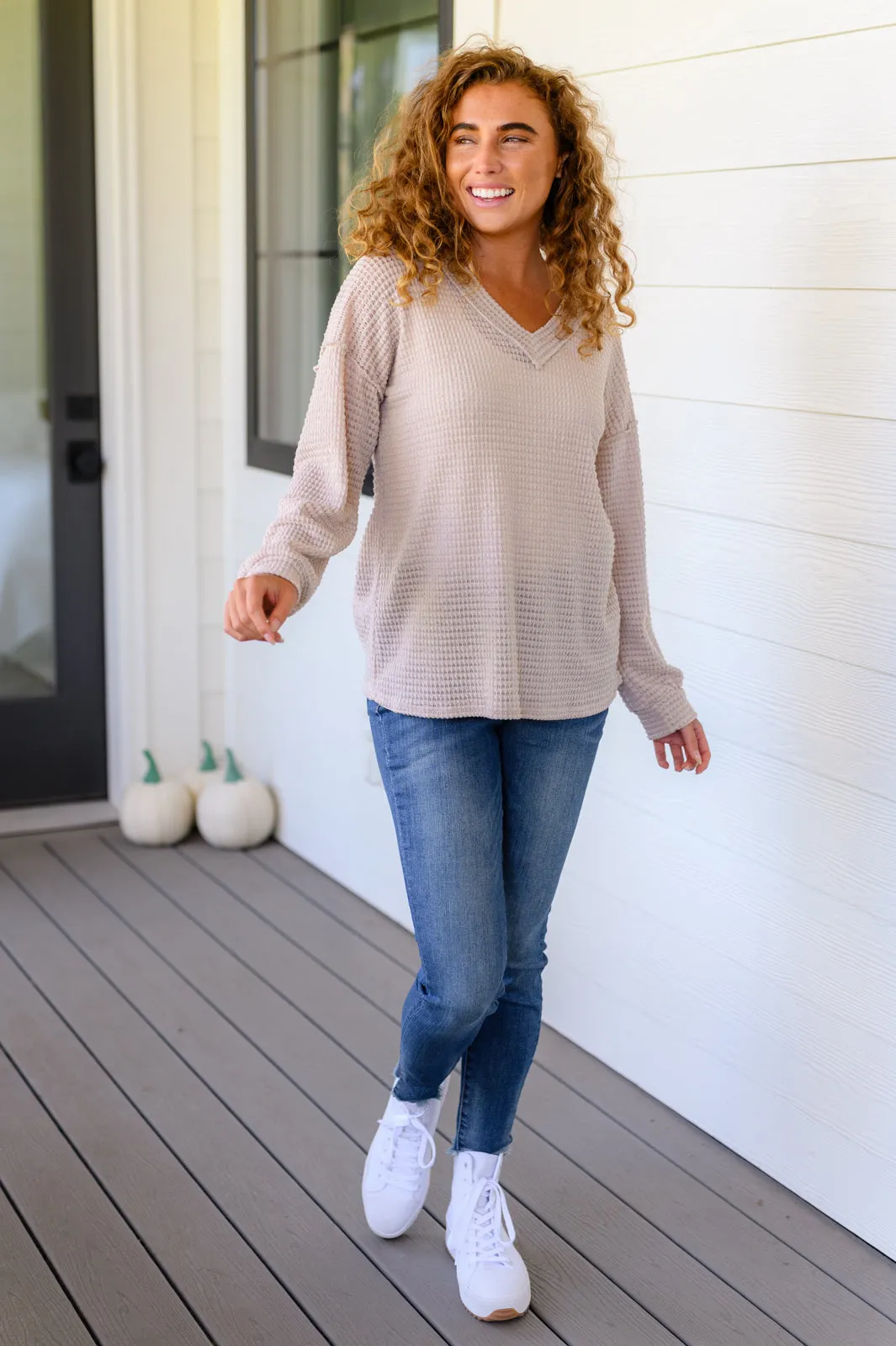Calm in the Chaos V-Neck Top in Oatmeal