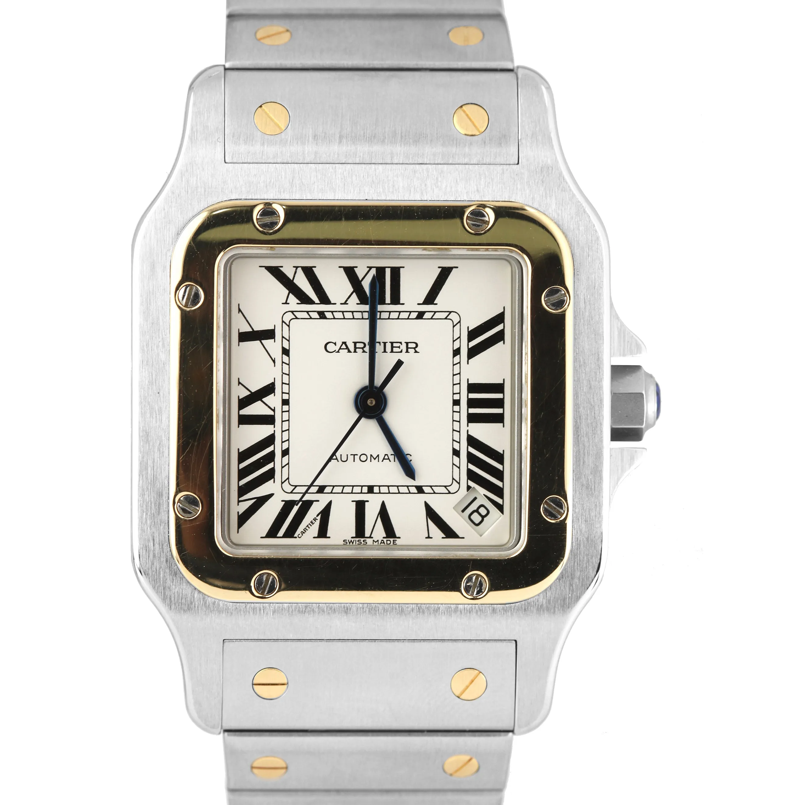 Cartier Santos Galbee XL 32mm Automatic Stainless 18K White Roman Watch 2823