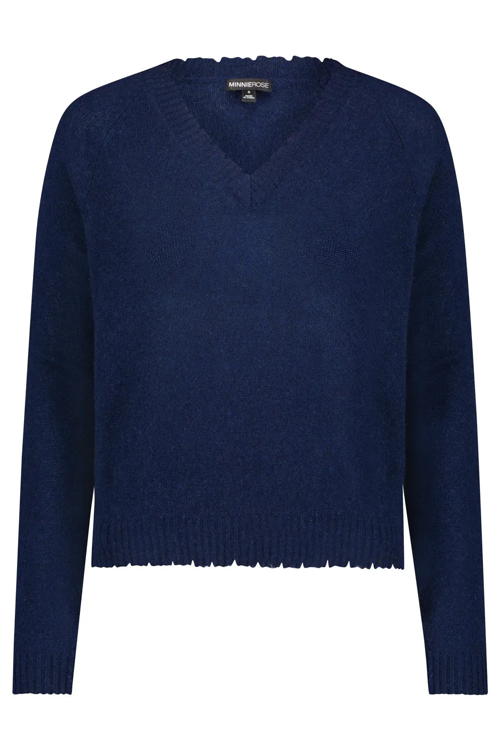 Cashmere Frayed Edge Vee - Navy