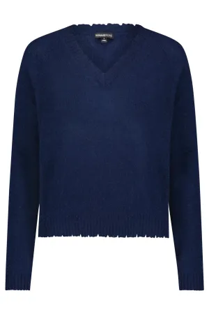 Cashmere Frayed Edge Vee - Navy