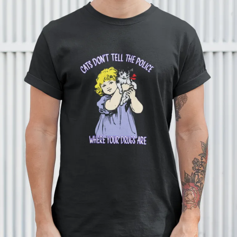 Cats Don't Talk To Police Unisex Retro Unisex Tee