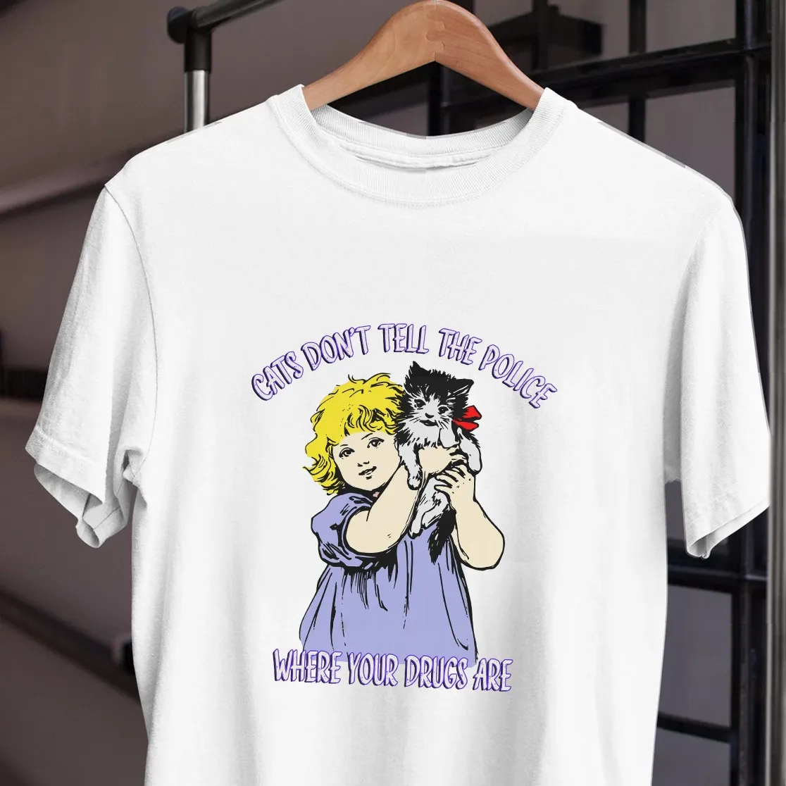 Cats Don't Talk To Police Unisex Retro Unisex Tee