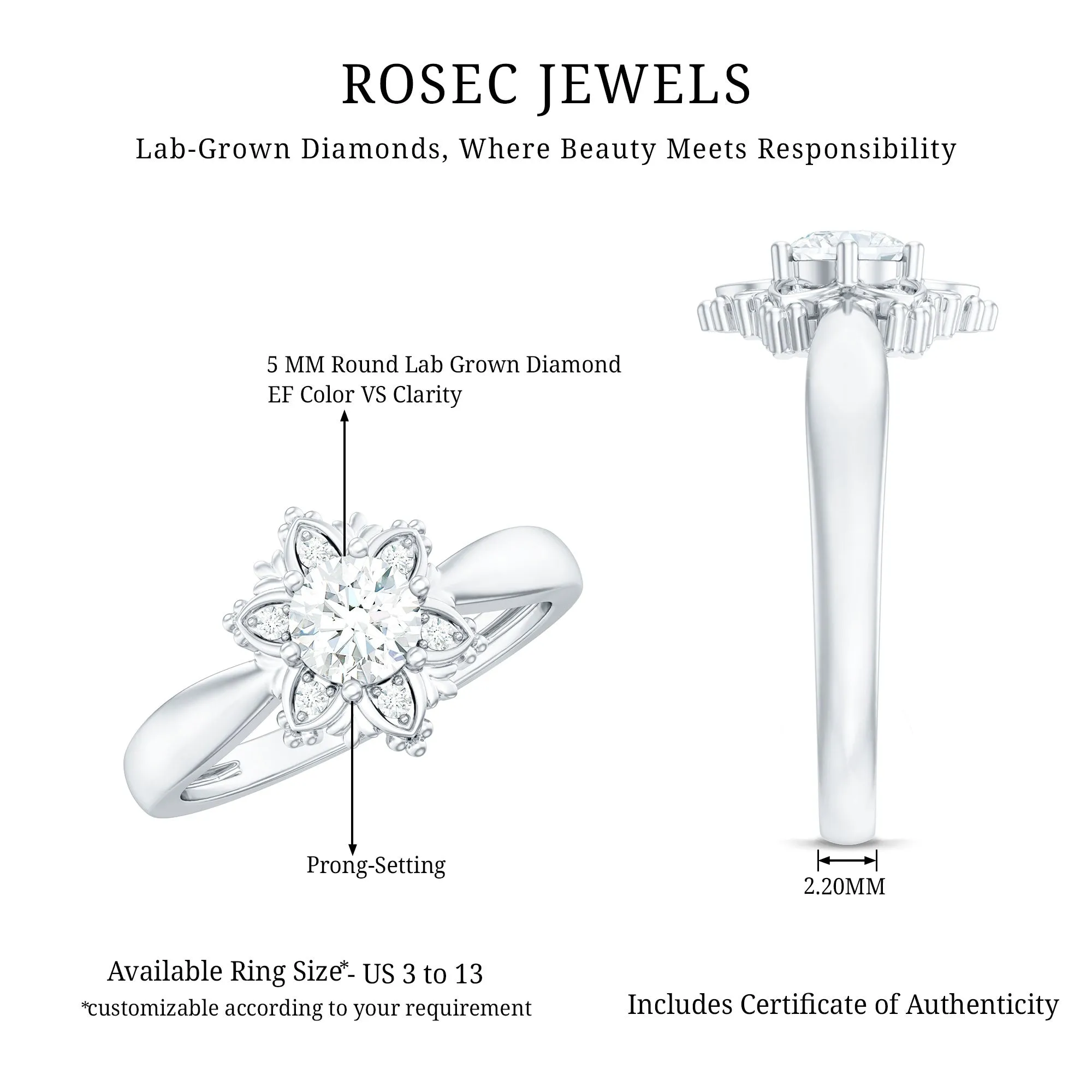 Certified Lab Grown Diamond Floral Proposal Ring