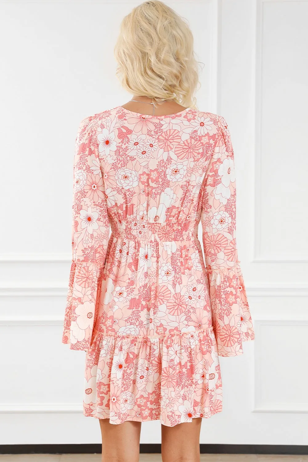 Charlotte Smocked Printed Flare Sleeve Mini Dress