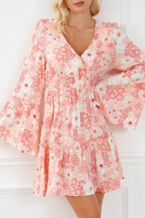 Charlotte Smocked Printed Flare Sleeve Mini Dress