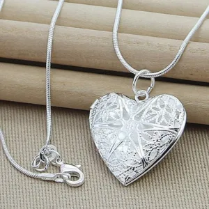 Charm Heart Pendant Necklace Silver For Woman Anniverssary Jewelry