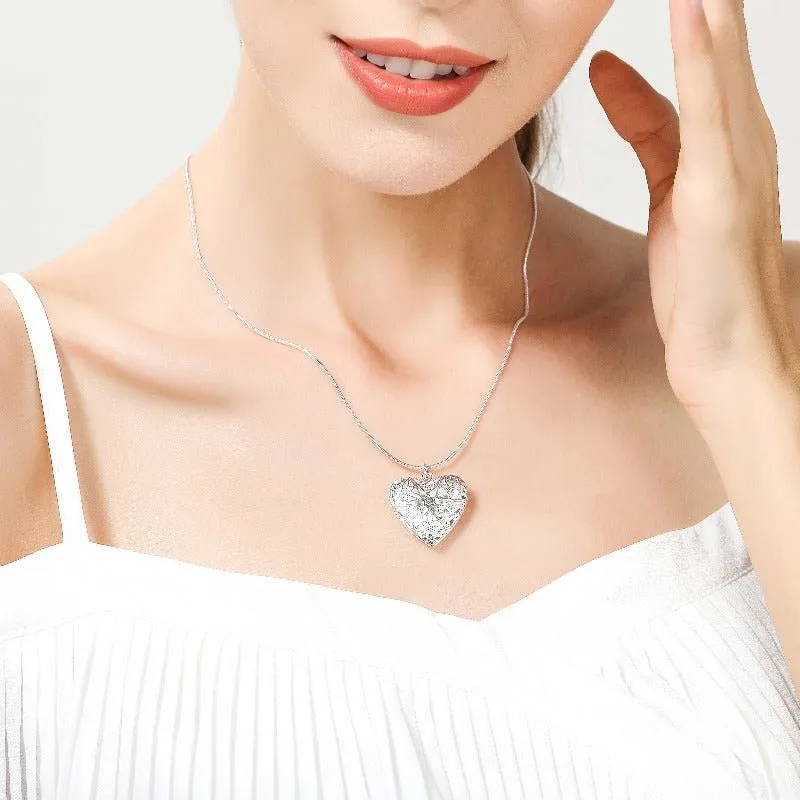 Charm Heart Pendant Necklace Silver For Woman Anniverssary Jewelry