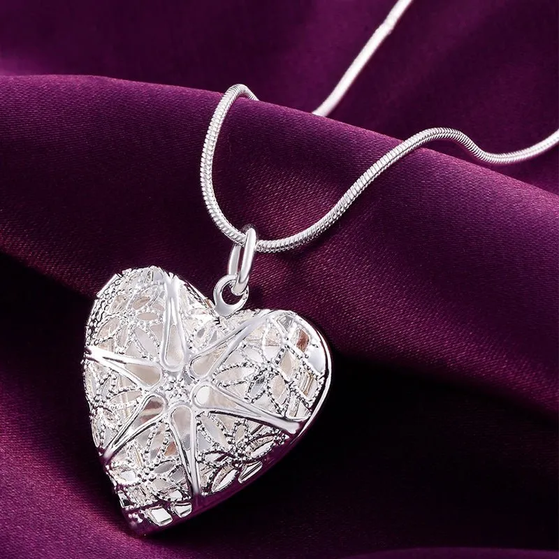 Charm Heart Pendant Necklace Silver For Woman Anniverssary Jewelry