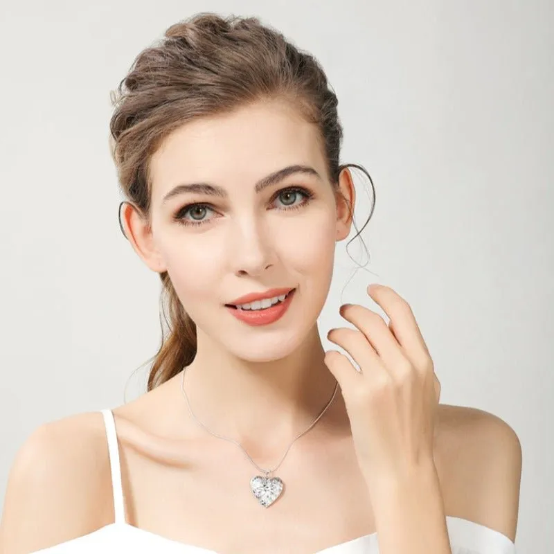 Charm Heart Pendant Necklace Silver For Woman Anniverssary Jewelry