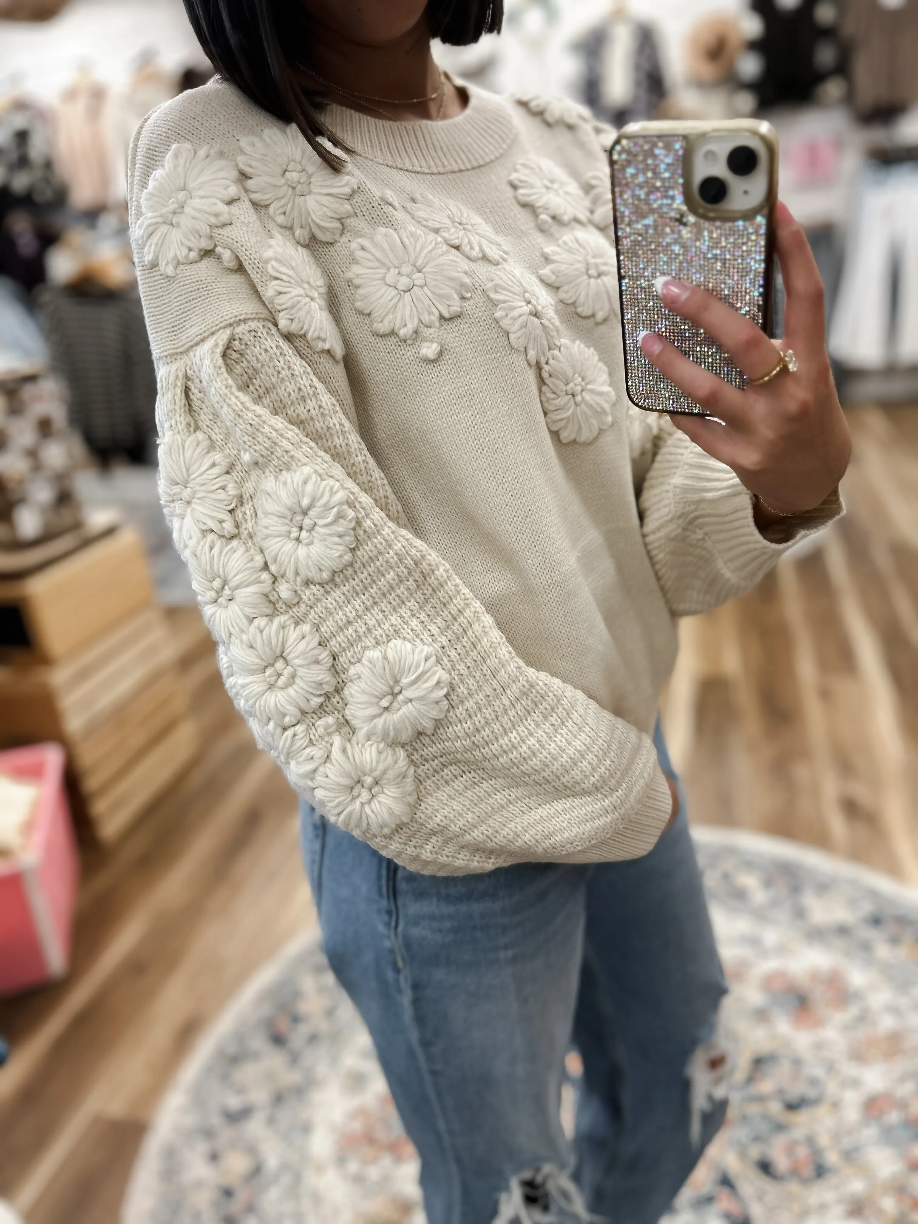Chase Ivory Embroidered Sweater