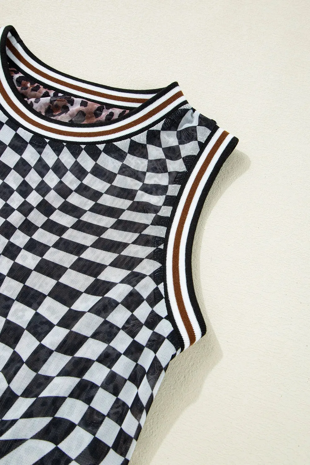 Checkered Round Neck Sleeveless Midi Dress