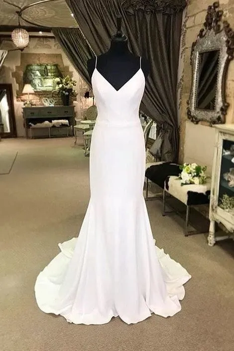 Chic Fit&flare Bridal Dress with Thin Straps Marriage Gown