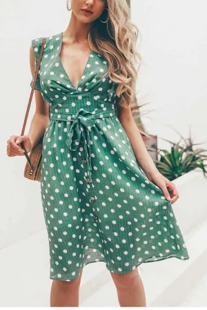 Chicindress Deep V-Neck Polka Dot Dress
