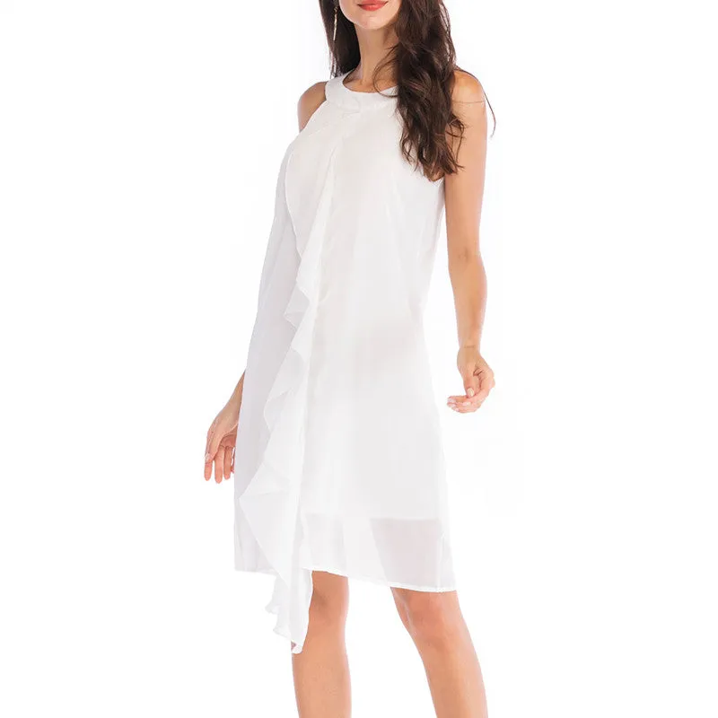 Chiffon Solid Color Off-Shoulder Sleeveless Tank Dress