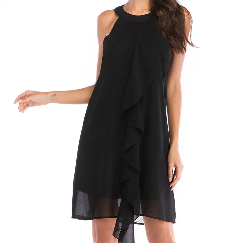 Chiffon Solid Color Off-Shoulder Sleeveless Tank Dress