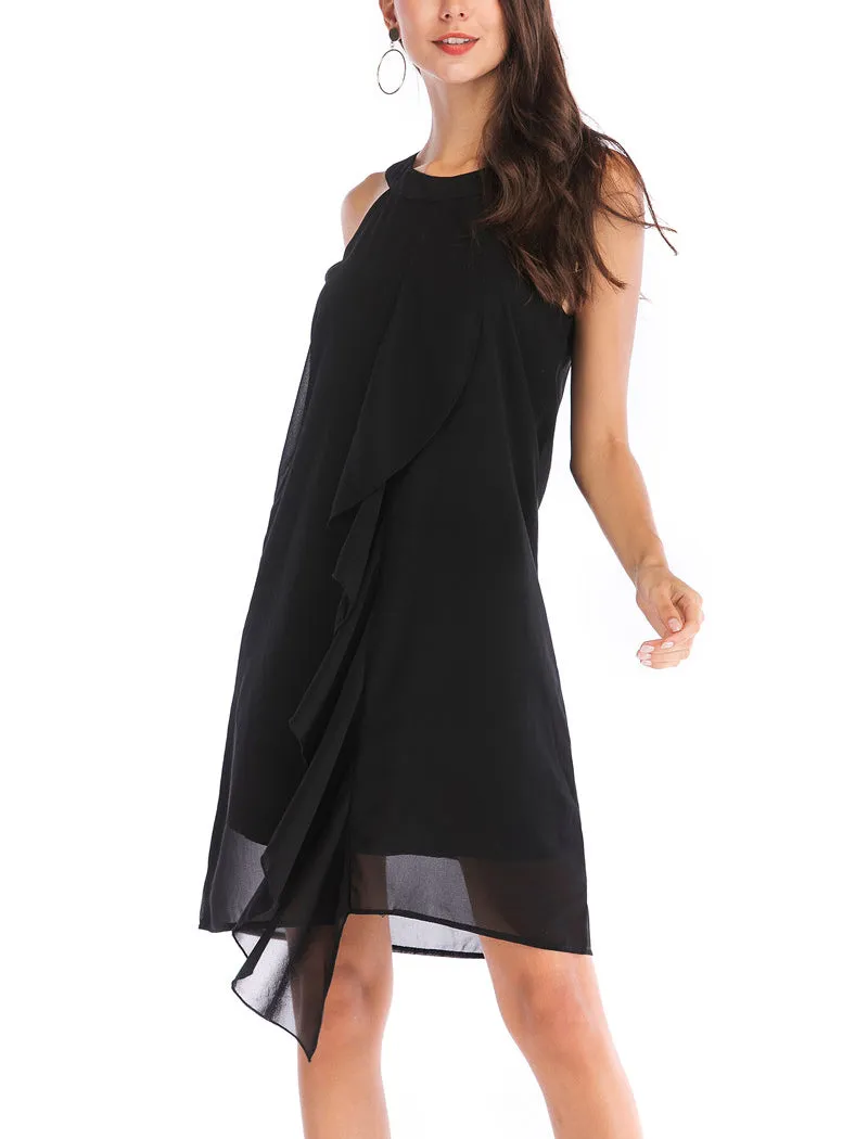 Chiffon Solid Color Off-Shoulder Sleeveless Tank Dress
