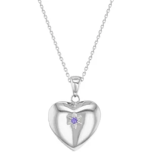 Children's Necklaces:  Sterling Silver, Lavender CZ Star Heart Locket Necklaces 16"