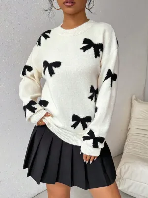 Christmas Bow Long Sleeve Vintage Y2k Knitted Sweater