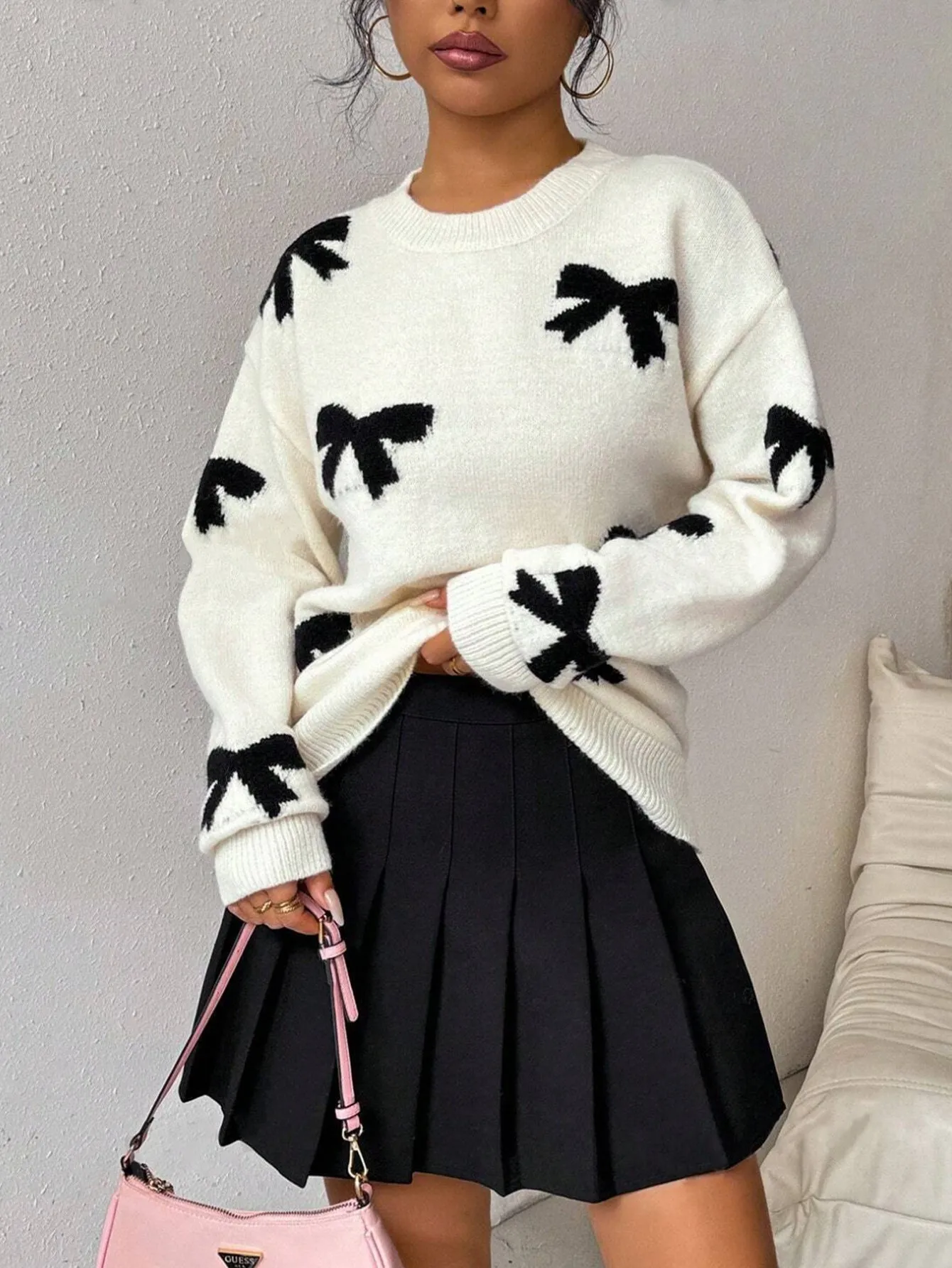 Christmas Bow Long Sleeve Vintage Y2k Knitted Sweater
